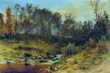 150の主題の芸術作品 Painting - 森林ストリーム 1896 古典的な風景 イワン・イワノビッチ 森の木